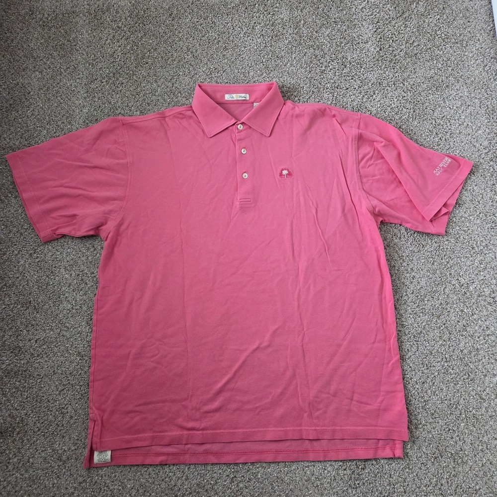 Peter Millar Pink Performance Polo‎ Shirt Mens Palm Tree Logo Golf Size L